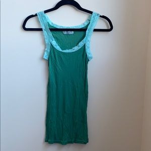 Michael Stars supima cotton green tank with lace